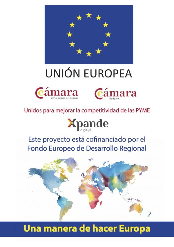 Sello Fondo Europeo de Desarrollo Regional — Cámara de Comercio Badajoz — Xpande Digital